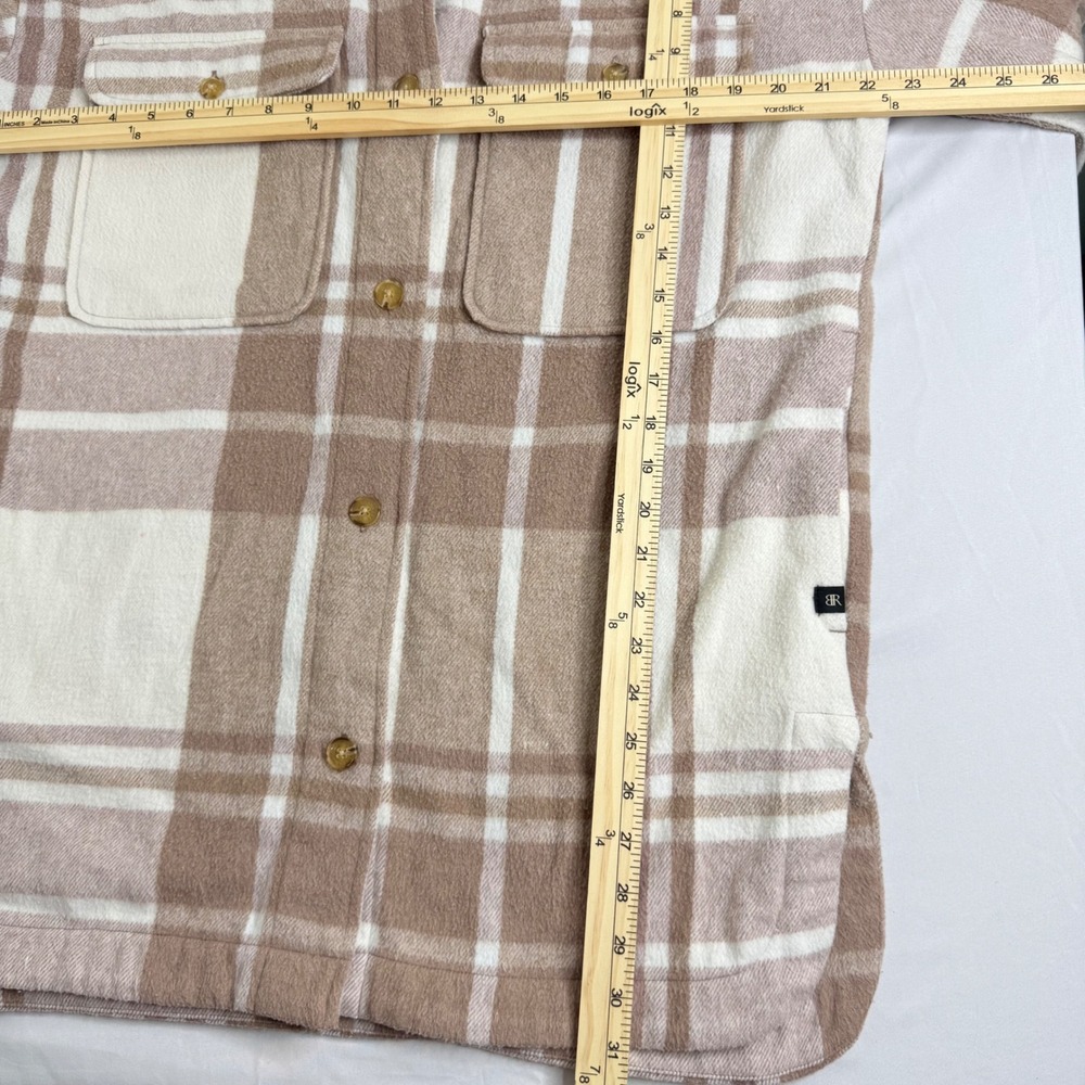 Banana Republic Tan Cream Plaid Oversized Flannel Shirt Jacket Shacket Mens M - Picture 10 of 11